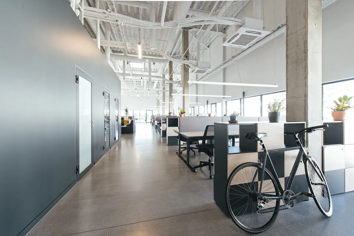 Open office with a charcoal painted wall